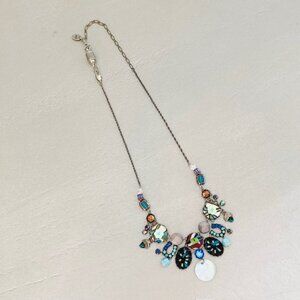 Ayala Bar Vintage Statement Boho Fabric Glass Shell Beaded Colorful Necklace